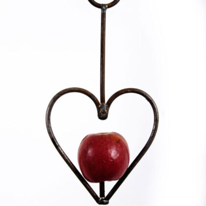 Heart-apple-bird-feeder-gifts-for-bird-lovers-gifts-for-birders-gifts-for-gardeners-handmade-in-rustic-steel-in-the-UK-e1630620747161