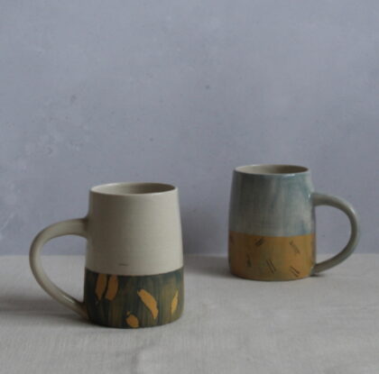 Mugs-with-brush-marks-and-lines-designs-wheel-thrown-stoneware