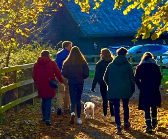 Blackthorpe Barn Autumn People and Dog walking in wide2